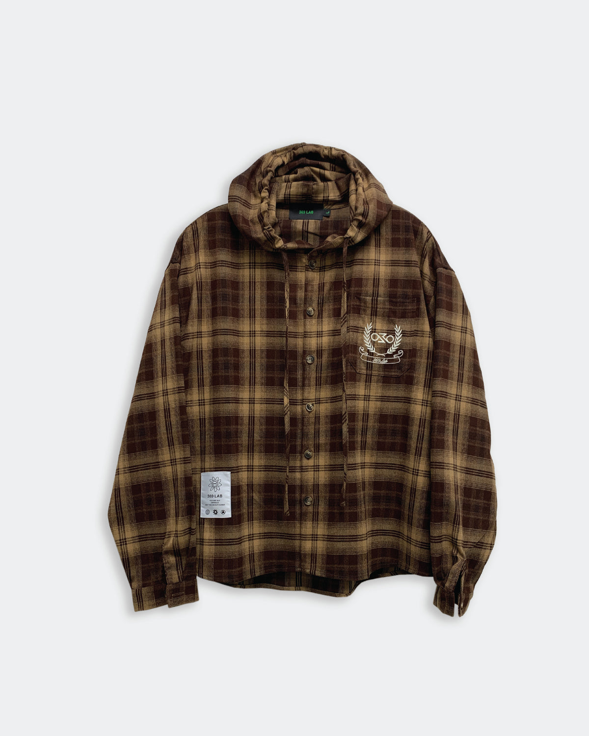 Hooded Flannel Check Shirt Jacket/ Coffee / 369Lab