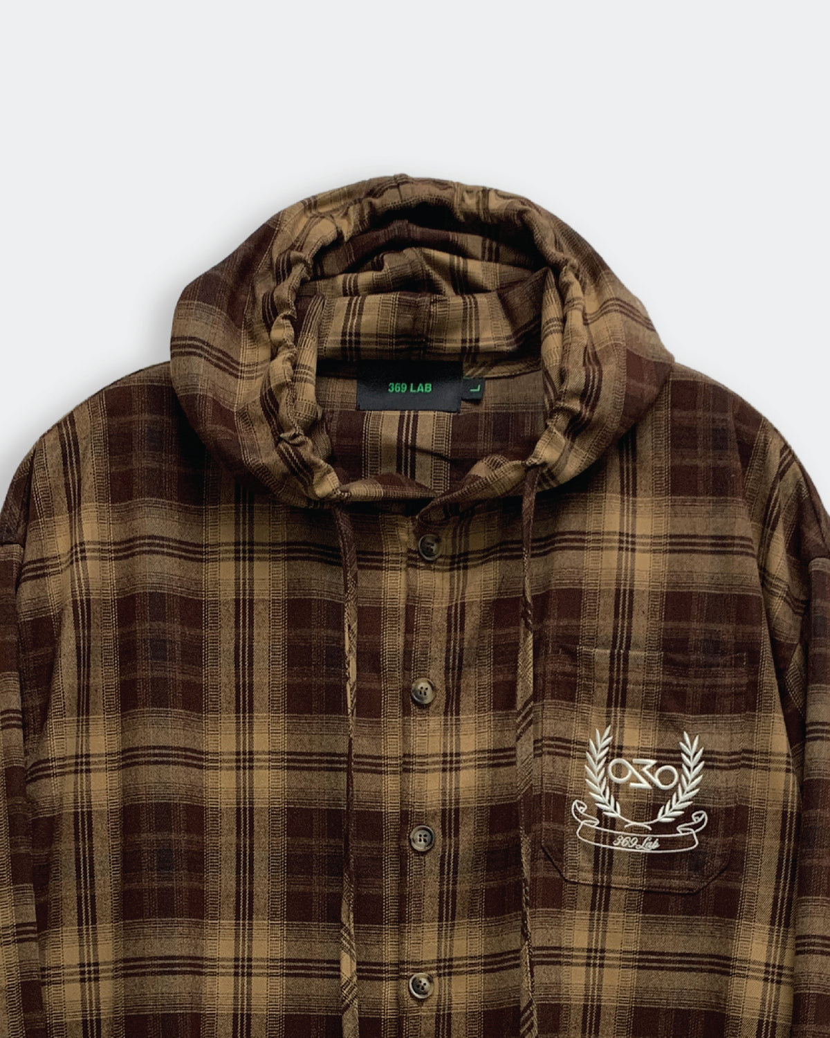 Hooded Flannel Check Shirt Jacket/ Coffee / 369Lab