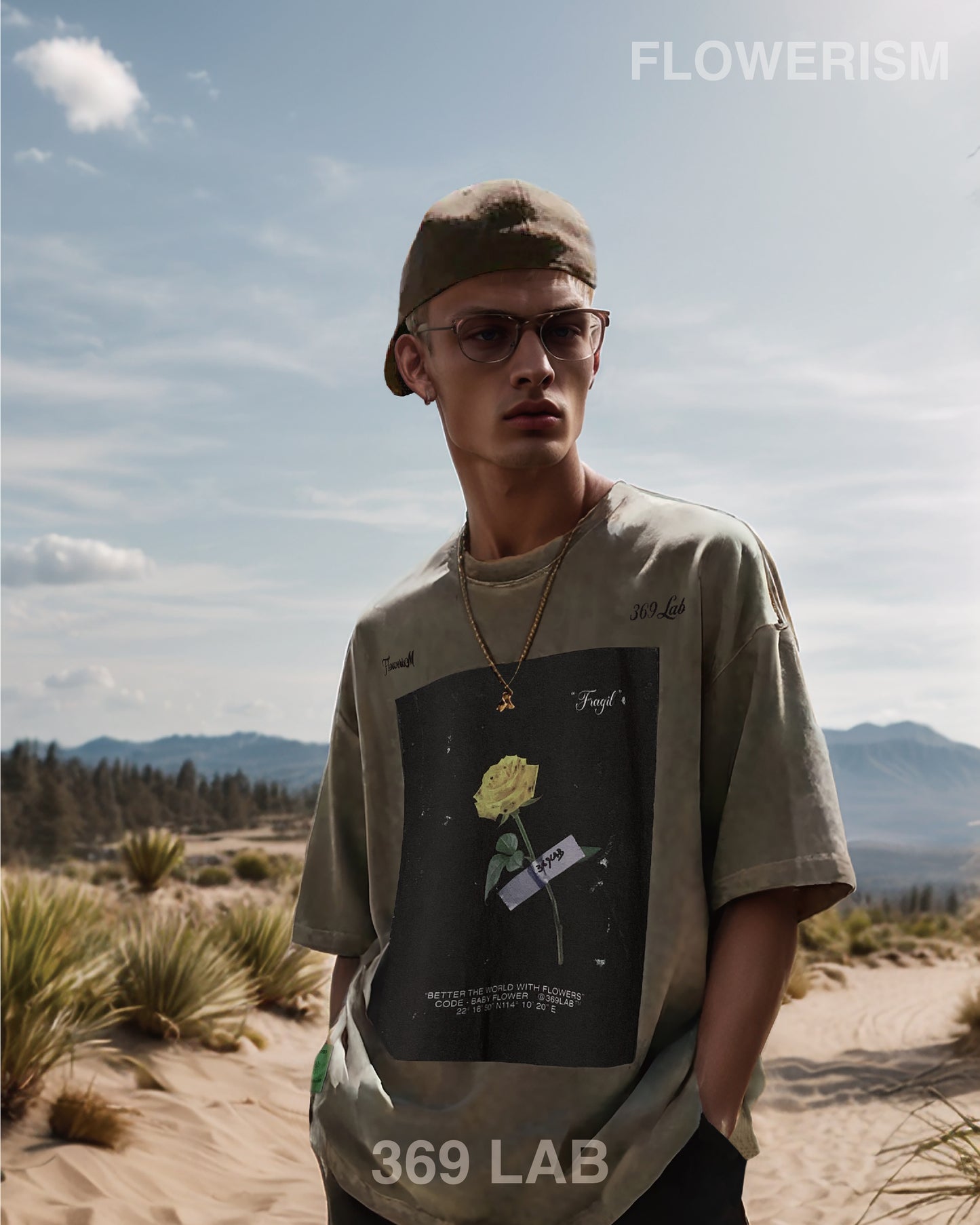 YELLOW ROSE TAPE PRINT TEE