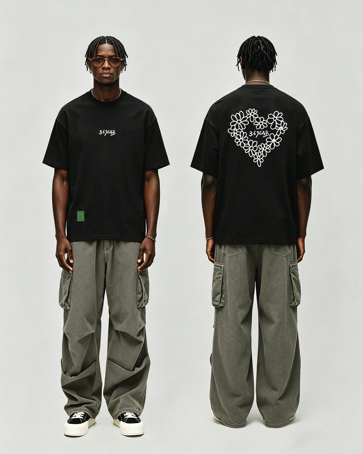 Flower Heart Black Tee 369Lab