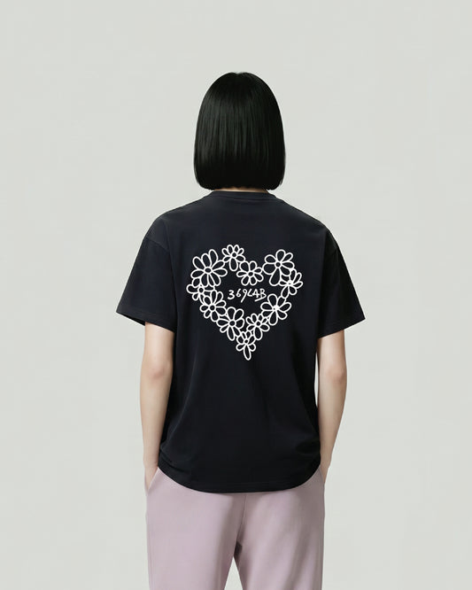 Flower Heart Black Tee 369Lab