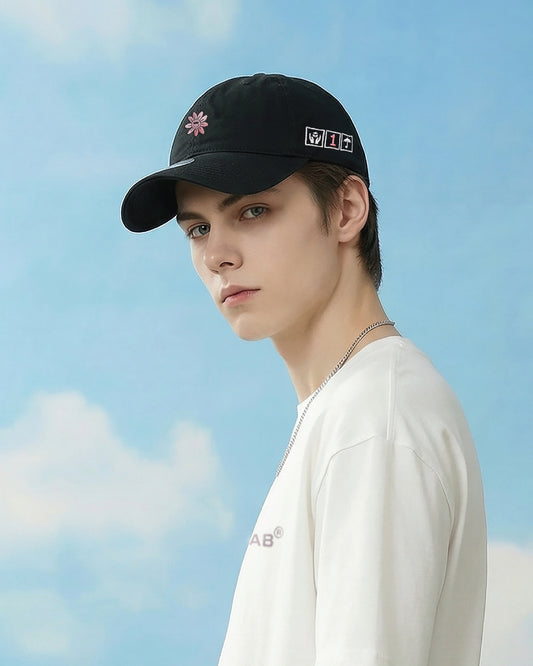 PINK BABY FLOWER CAP (BLACK)