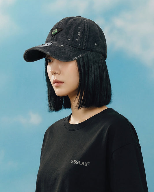 369Lab Distressed Denim Cap (BLACK)