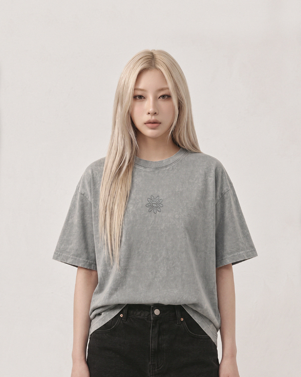 3D Baby Flower Embroidery Grey Tee 369Lab