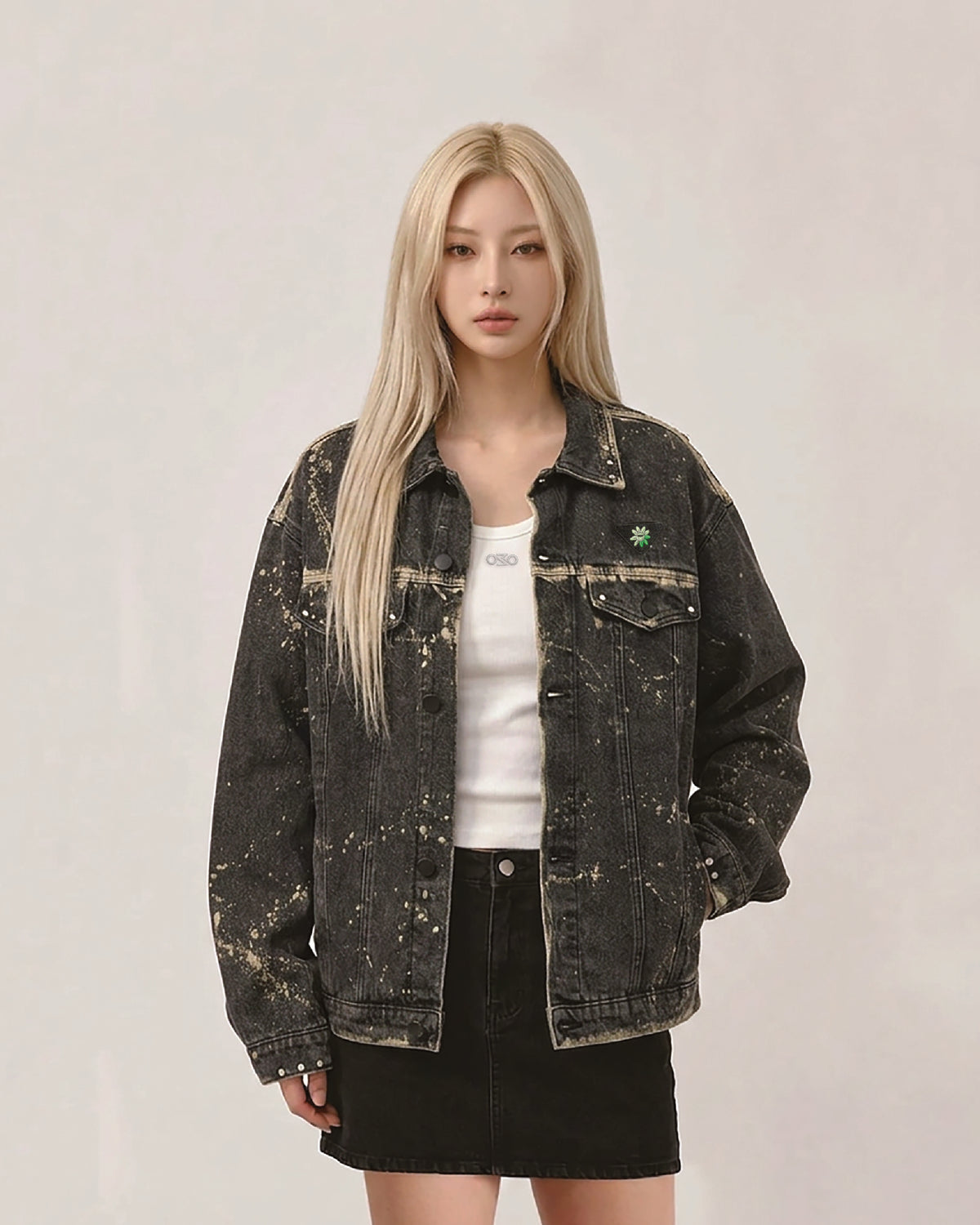 Splashed/ Studs Oversized Denim Jacket 369Lab