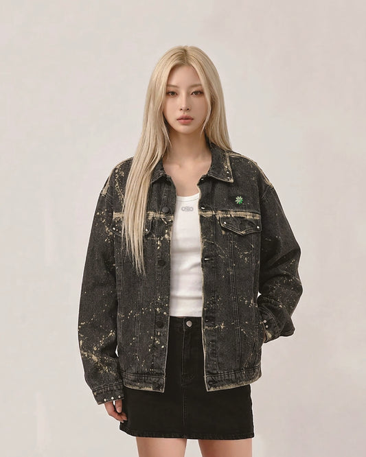 Splashed/ Studs Oversized Denim Jacket 369Lab